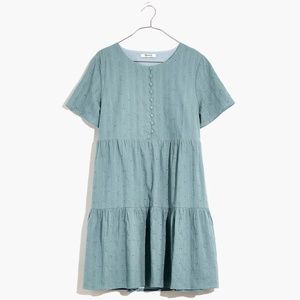 Madewell Embroidered Eyelet Button-Front Tiered Mini Dress